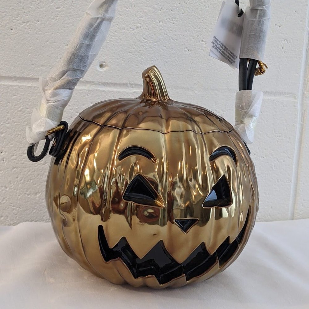 Halloween 🎃 SS20 Moschino Couture JeremyScott Laminated Pumpkin Bronze Handbag - Picture 10 of 16